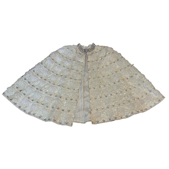 Custom Cape Soft White Beads Seed Pearls Sequins Silk Size Large Bridal Elegant - Picture 1 of 12